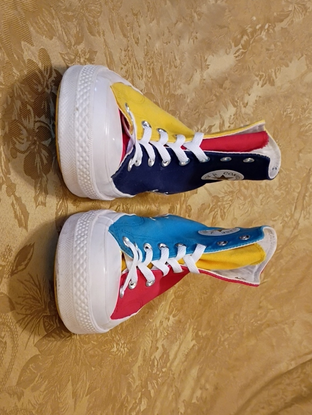 CONVERSE Multicolor High-Top Canvas  Yellow & Red & Blue Men's 11.0 Women's 13.0 - Picture 3 of 10